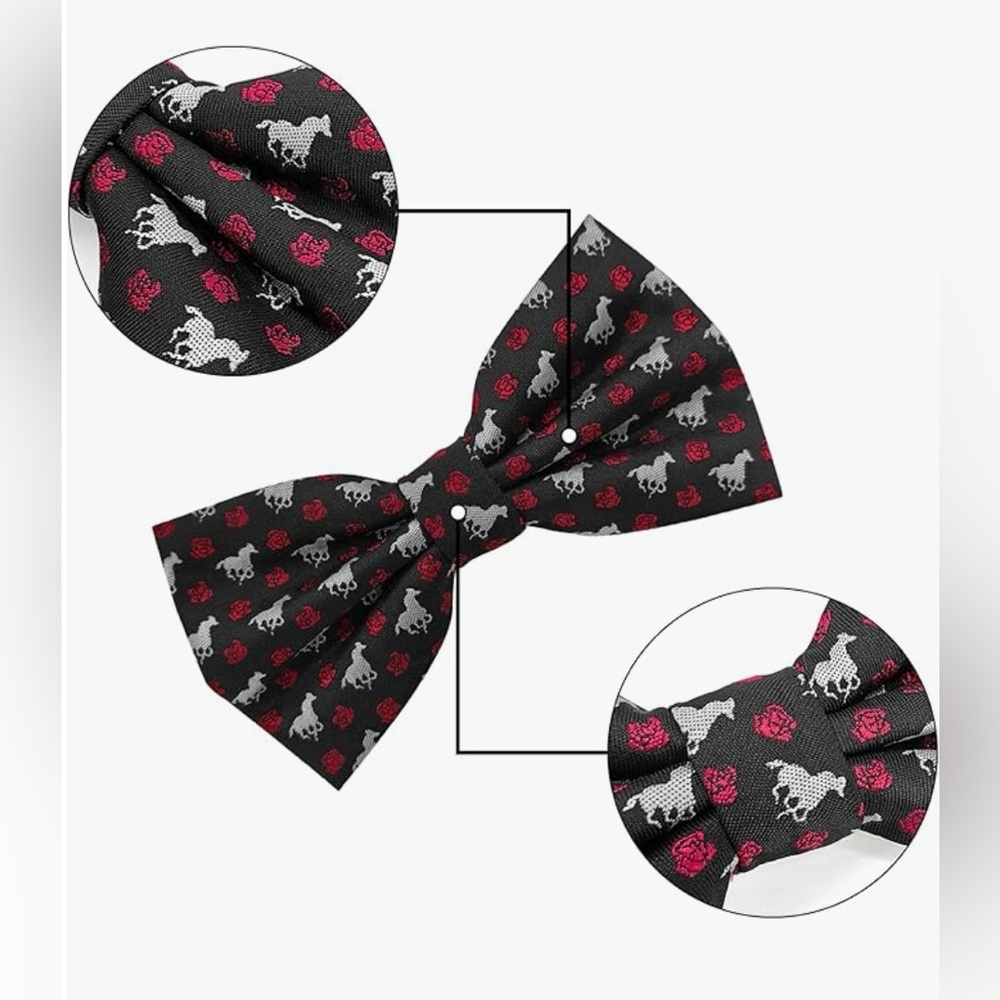 Black and Red Horse Patterned Bow Tie - Picture 4 of 5